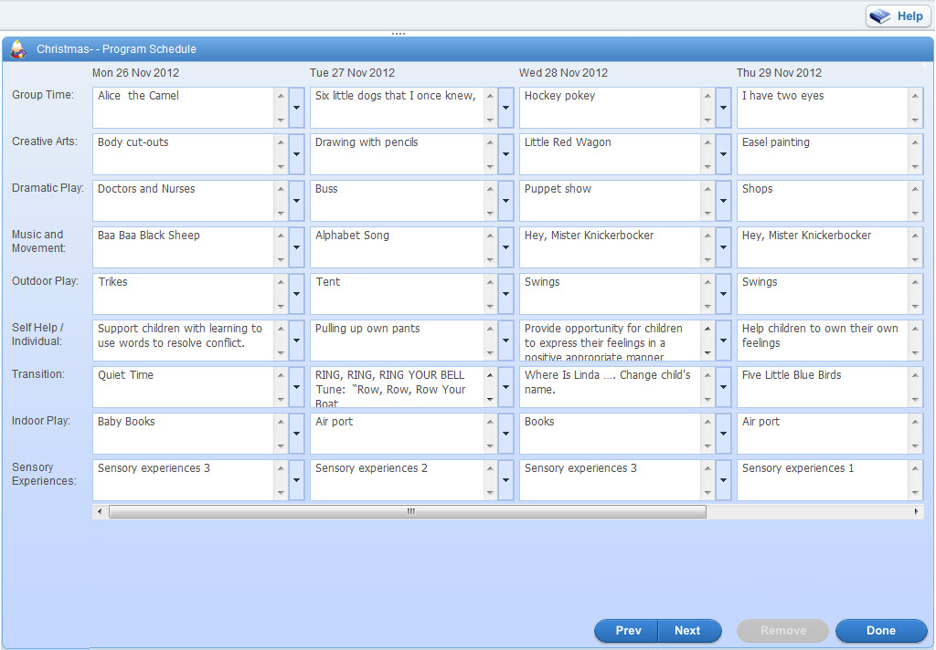 weekly activity planner